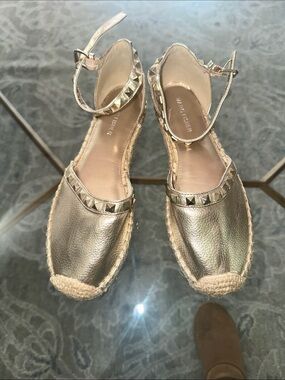 Marc Fisher Metallic Gold Studded Ankle-Strap Espadrilles
